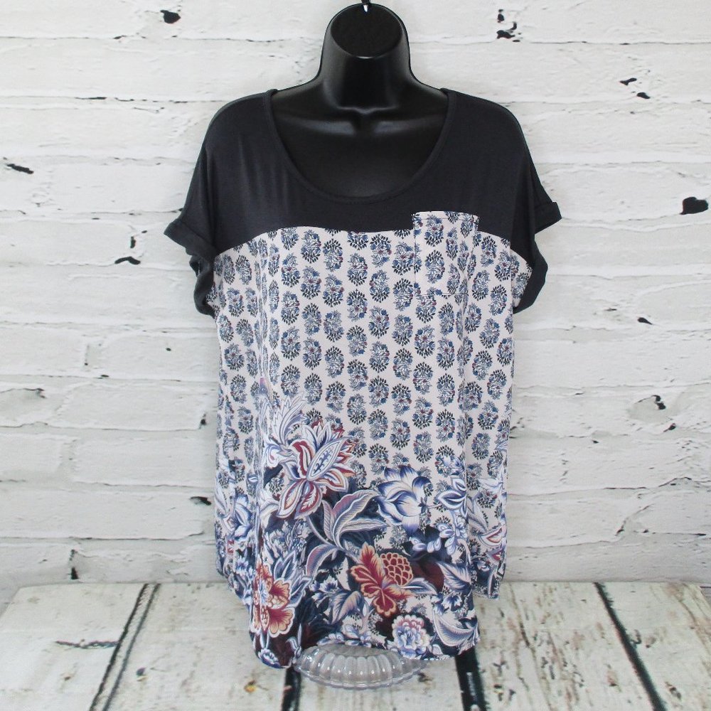 Style & Co Cuffed Short Sleeve Floral Print Blouse